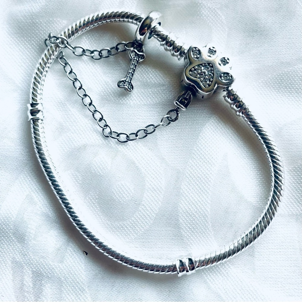 🐾NWT Paw & Bone Safety Chain Charm Bangle Bracelet✨